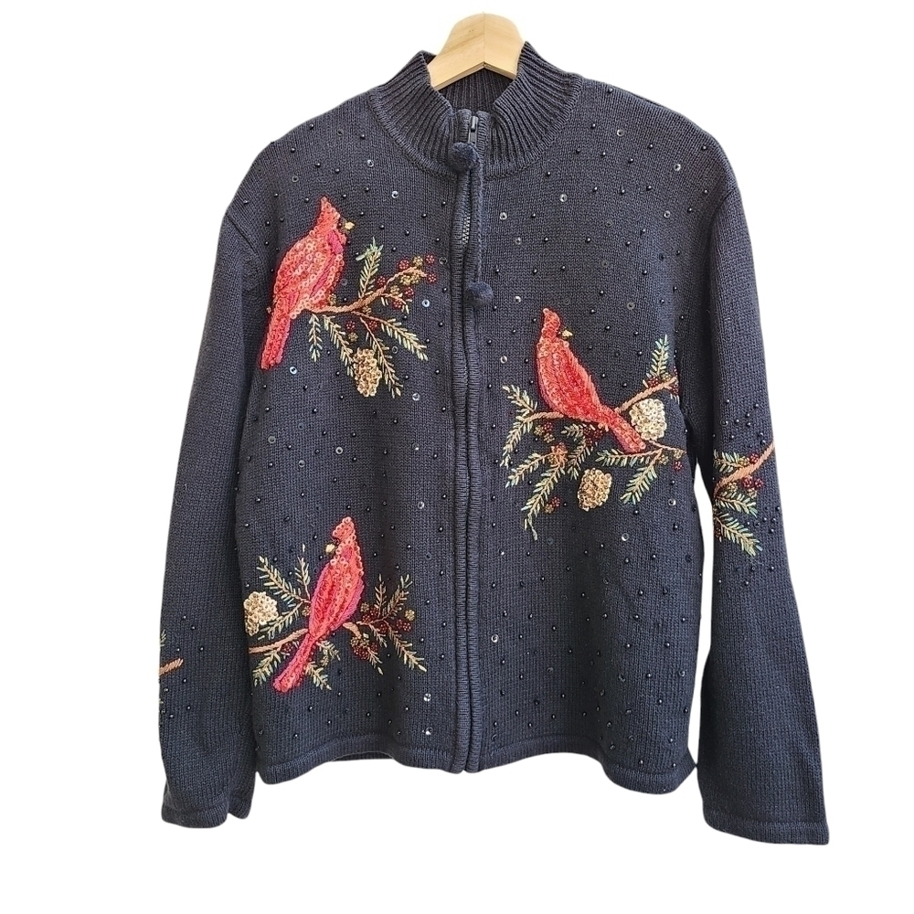Tiara International Christmas Collection 2004 Beaded Cardigan Sweater, Size L